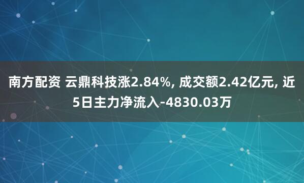南方配资 云鼎科技涨2.84%, 成交额2.42亿元, 近5日主力净流入-4830.03万